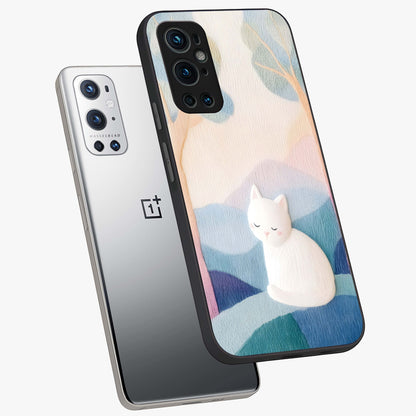 Cotton Dream Cat Glass Case displayed in angled mockup highlighting cute feline illustration with pastel aesthetic style.