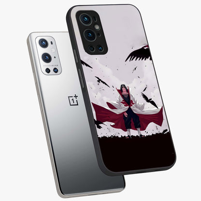 Crimson Crow Ascension Glass Case displayed in angled mockup highlighting powerful crow illustration with dark crimson aesthetic.