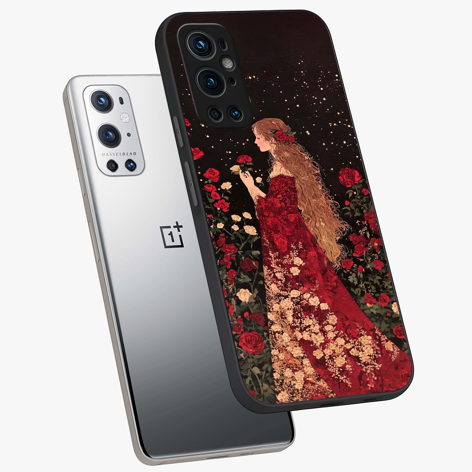 Crimson Dreams Glass Case displayed in angled mockup highlighting soft crimson aesthetic design with artistic theme.