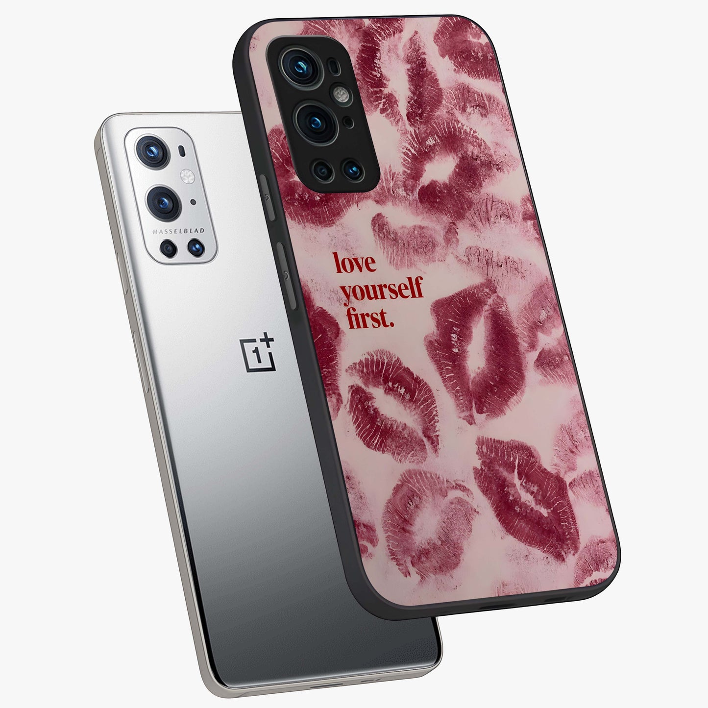 Crimson Kiss Love Glass Case displayed in angled mockup highlighting bold love inspired design with modern aesthetic style.