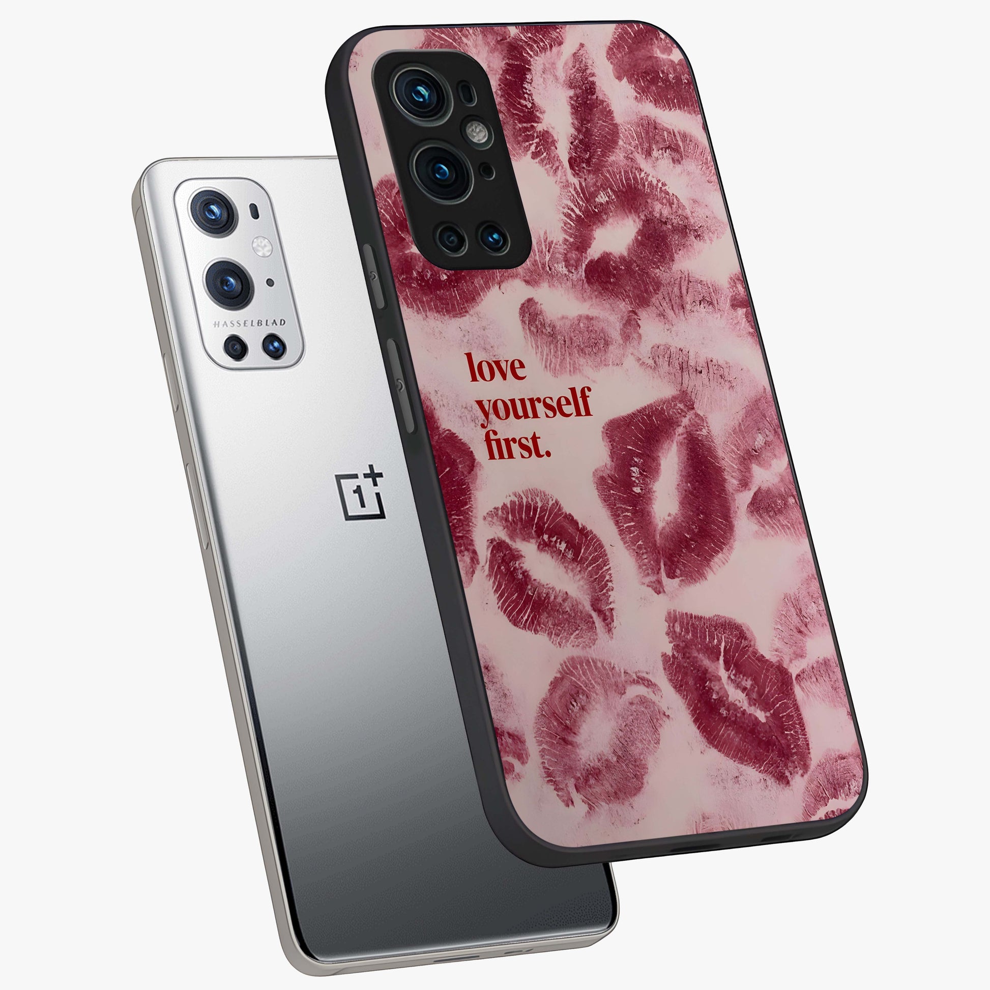 Crimson Kiss Love Glass Case displayed in angled mockup highlighting bold love inspired design with modern aesthetic style.