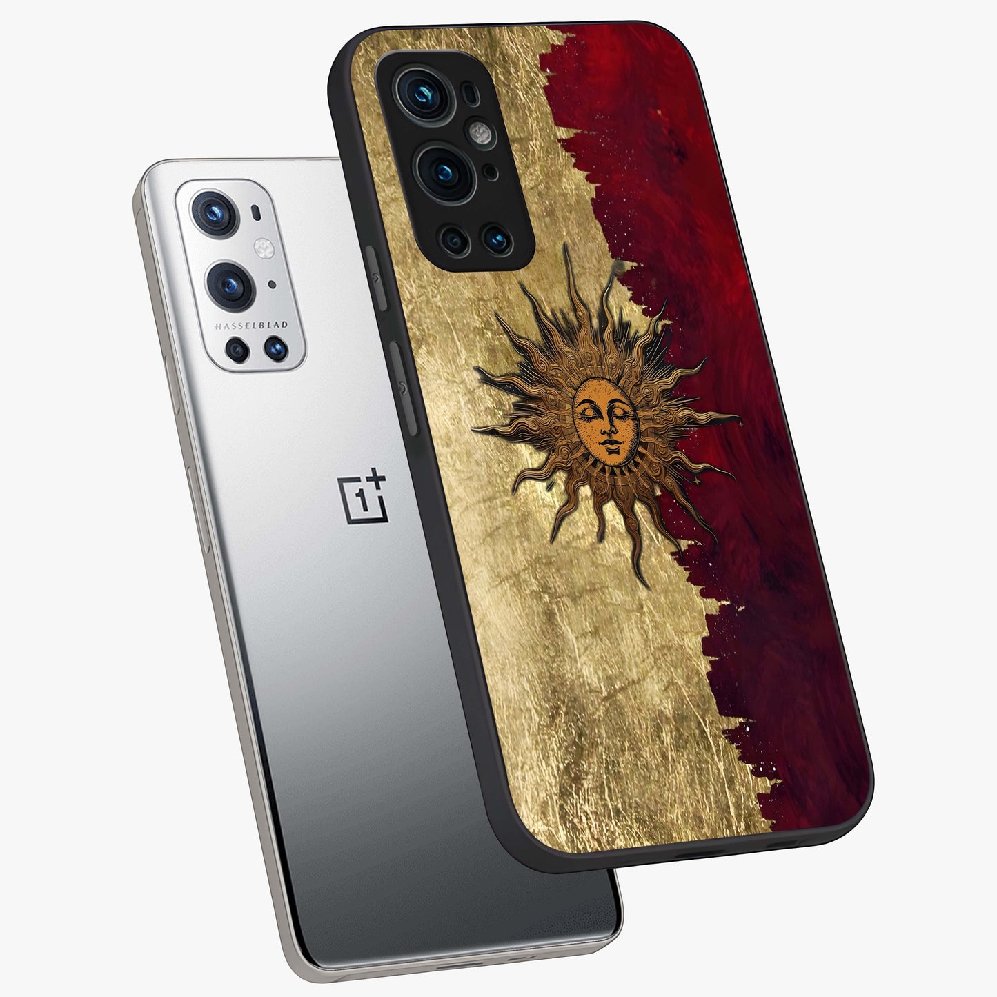 Crimson Sun Majesty Glass Case displayed in angled mockup highlighting majestic crimson sun design with bold aesthetic style.