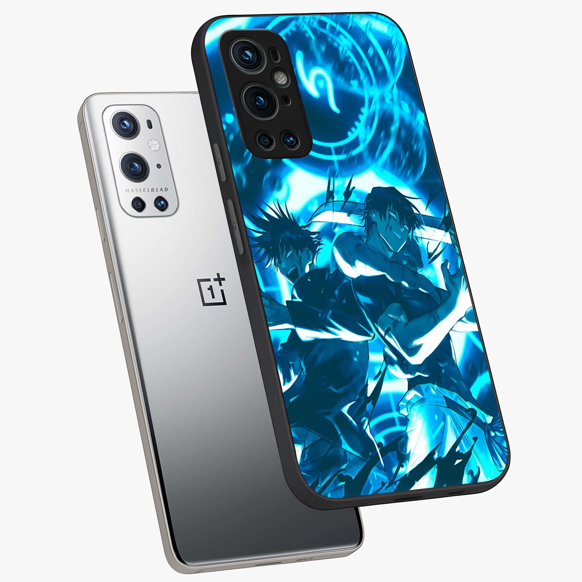 Cursed Energy Clash Glass Case displayed in angled mockup highlighting powerful battle inspired graphic with anime style aesthetic.