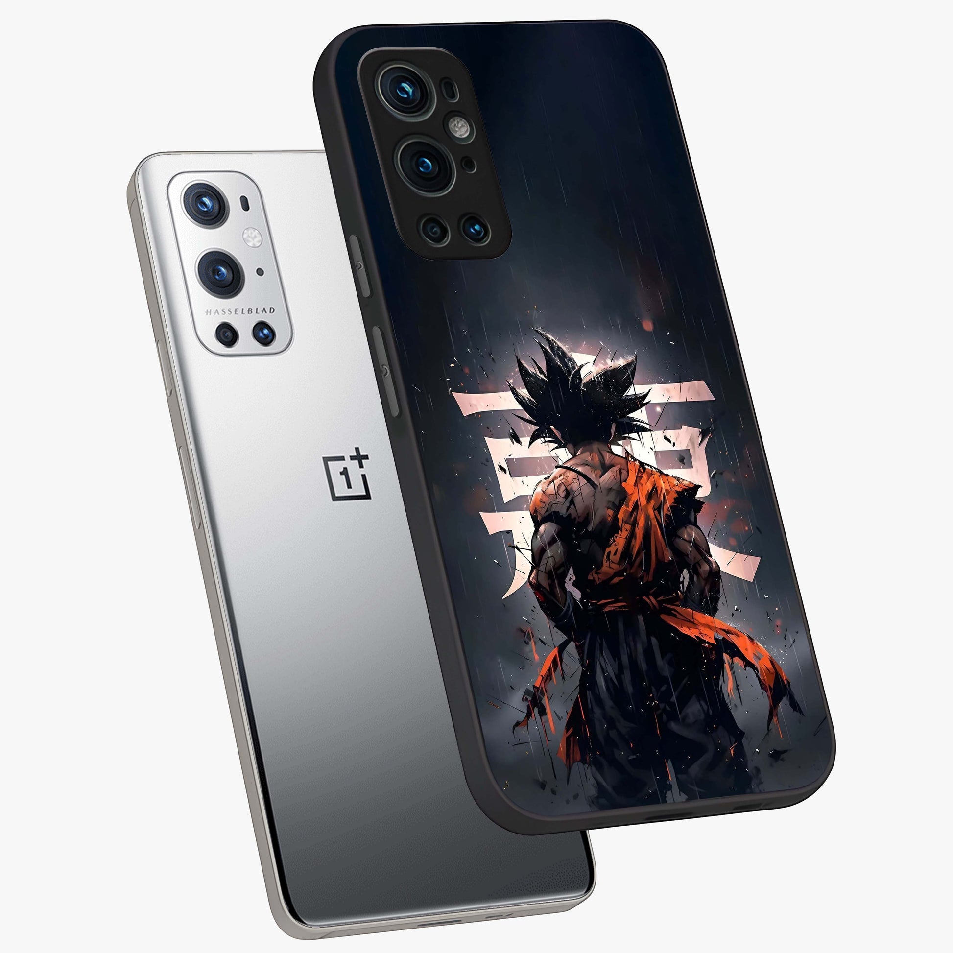 Dark Warrior In Rain Glass Case displayed in angled mockup highlighting dramatic warrior illustration with dark rain aesthetic.