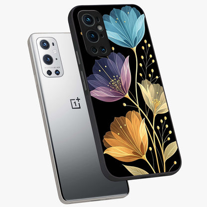 Delicate Multicolor Flowers Glass Case displayed in angled mockup highlighting colorful flower pattern with soft aesthetic style.