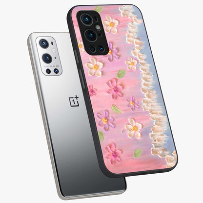 Dreamy Painted Garden Glass Case displayed in angled mockup highlighting colorful garden illustration with dreamy aesthetic style.