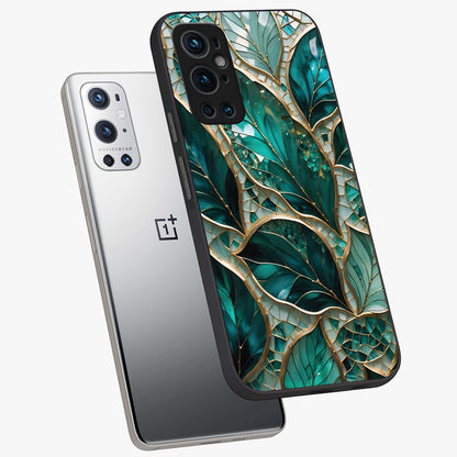 Emerald Leaf Glass Glass Case displayed in angled mockup highlighting botanical leaf illustration with elegant natural aesthetic.