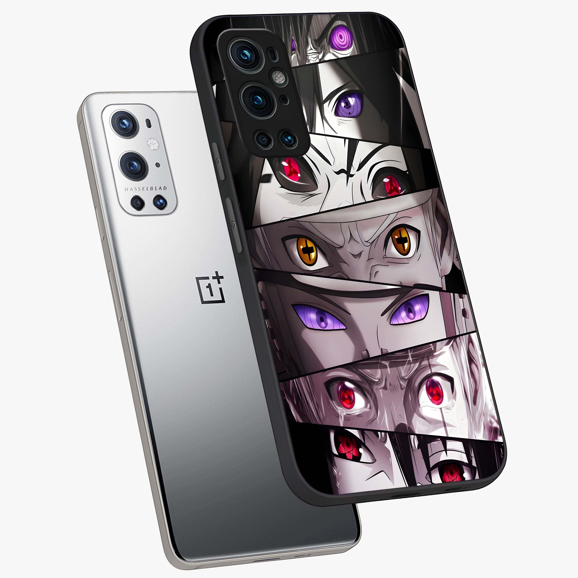 Eyes of Destiny Glass Case displayed in angled mockup highlighting bold eye illustration with mystical aesthetic style.