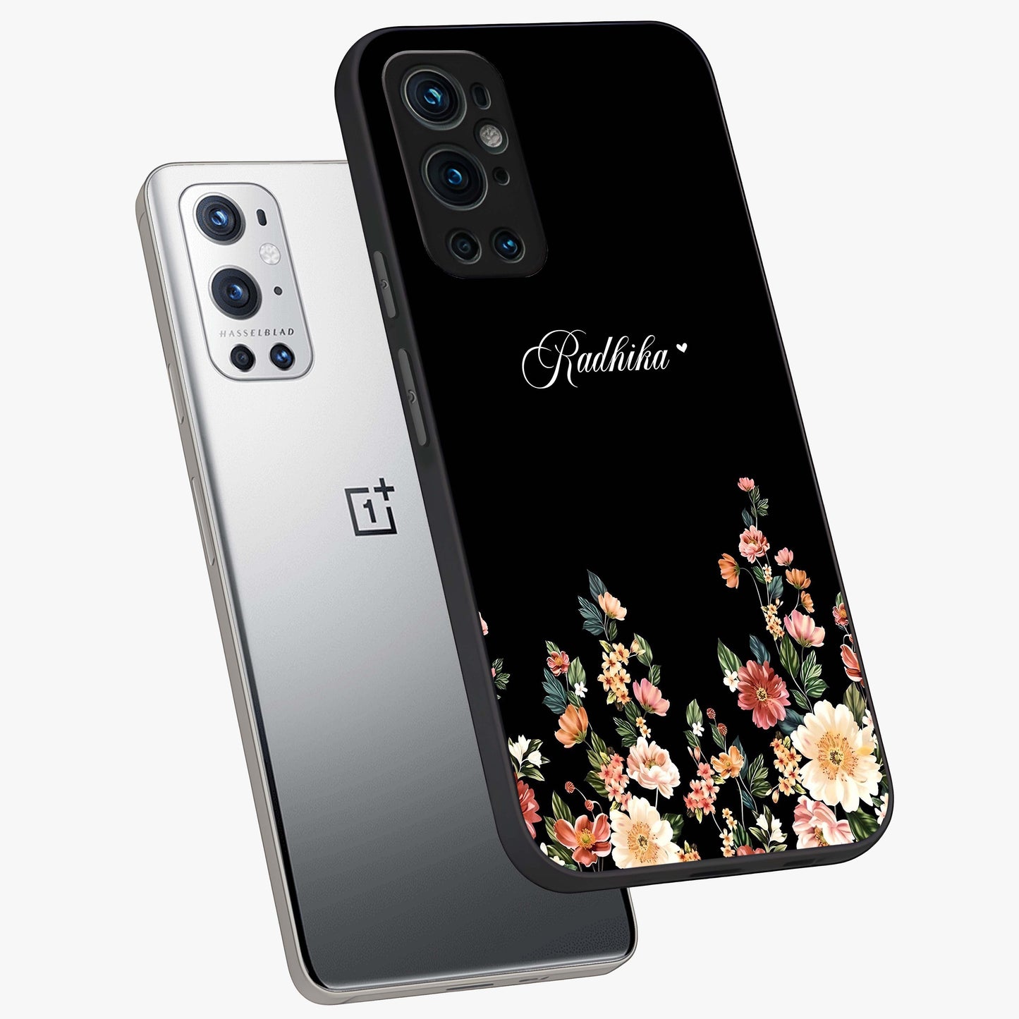Floral Design With a Custom Personalized Name Glass Case displayed in angled mockup highlighting elegant floral pattern with custom name feature.