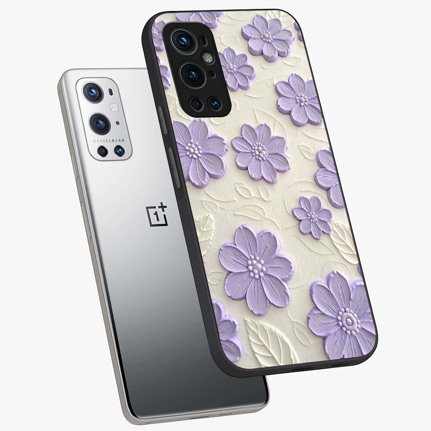 Floral Wall Art With Purple Flowers Glass Case displayed in angled mockup highlighting vibrant purple floral illustration with artistic aesthetic.