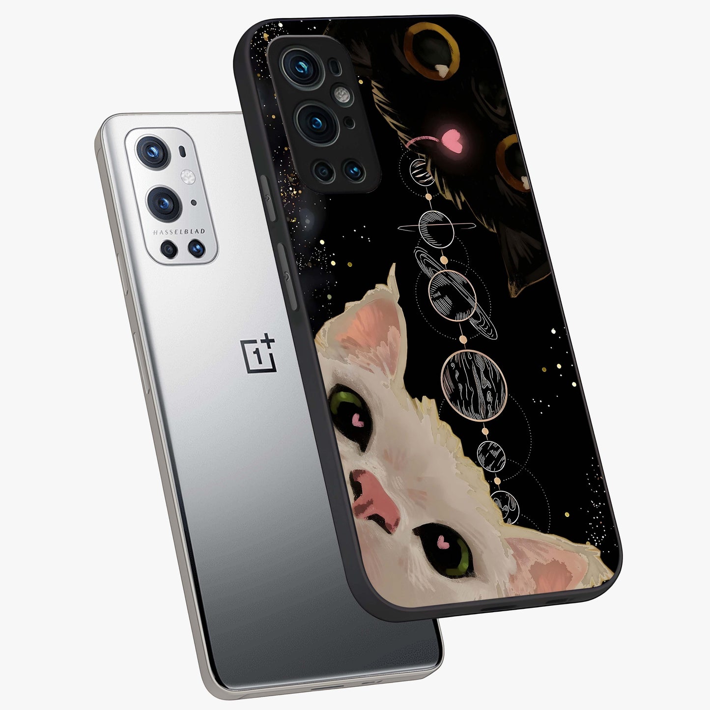 Galactic Cat Glass Case displayed in angled mockup highlighting celestial feline illustration with galaxy aesthetic style.