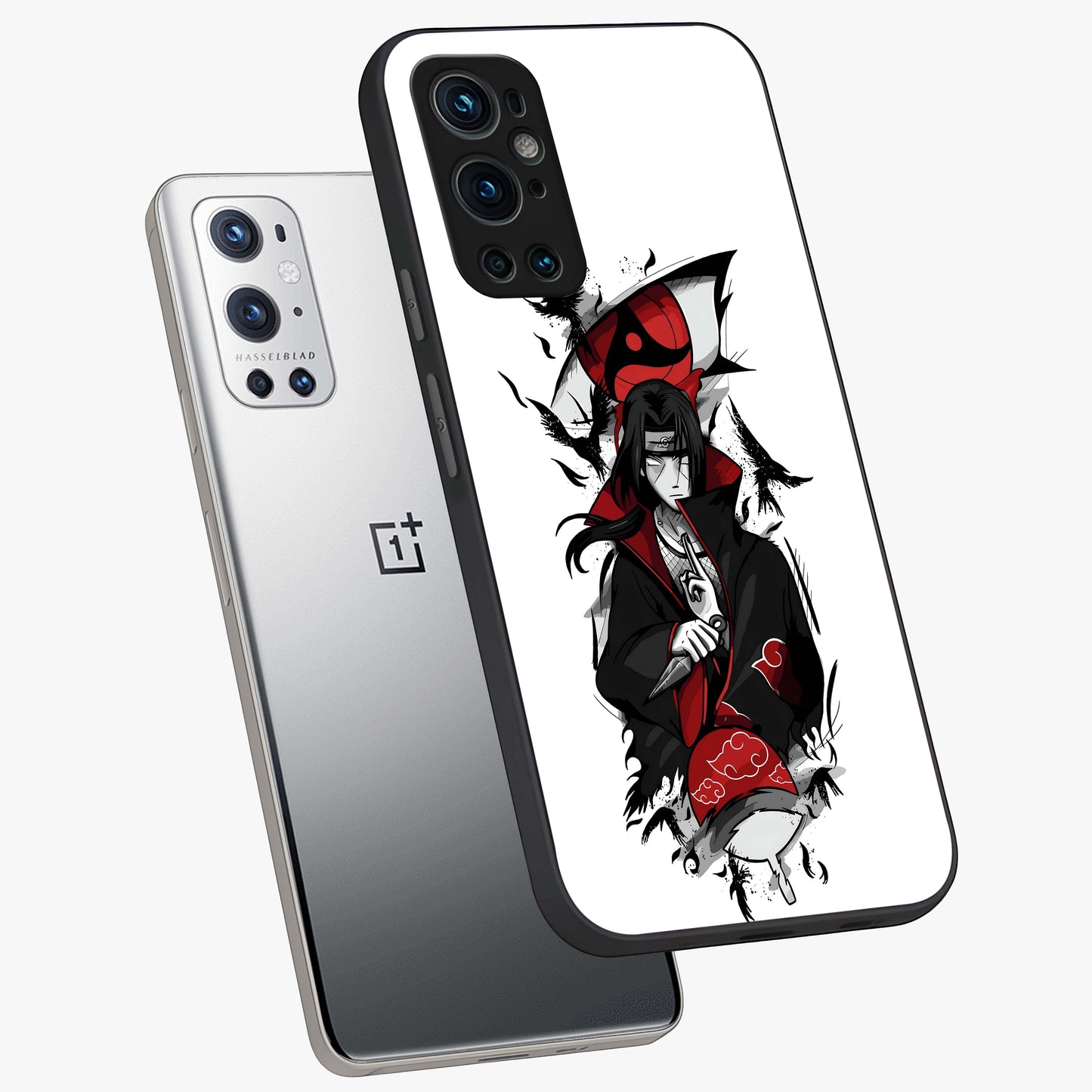 Itachi Limited Edition Naruto Anime Glass Case displayed in angled mockup highlighting dramatic anime illustration with bold action aesthetic.