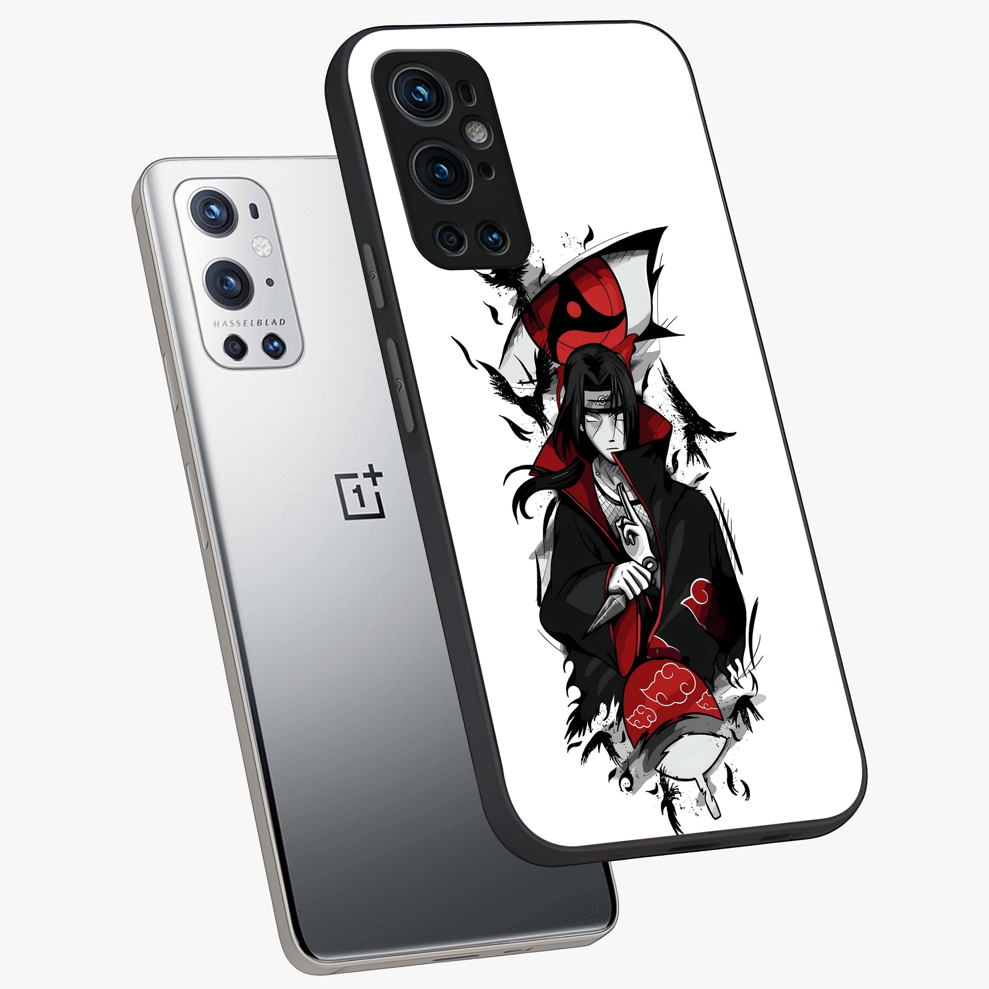 Itachi Limited Edition Naruto Anime Glass Case displayed in angled mockup highlighting dramatic anime illustration with bold action aesthetic.