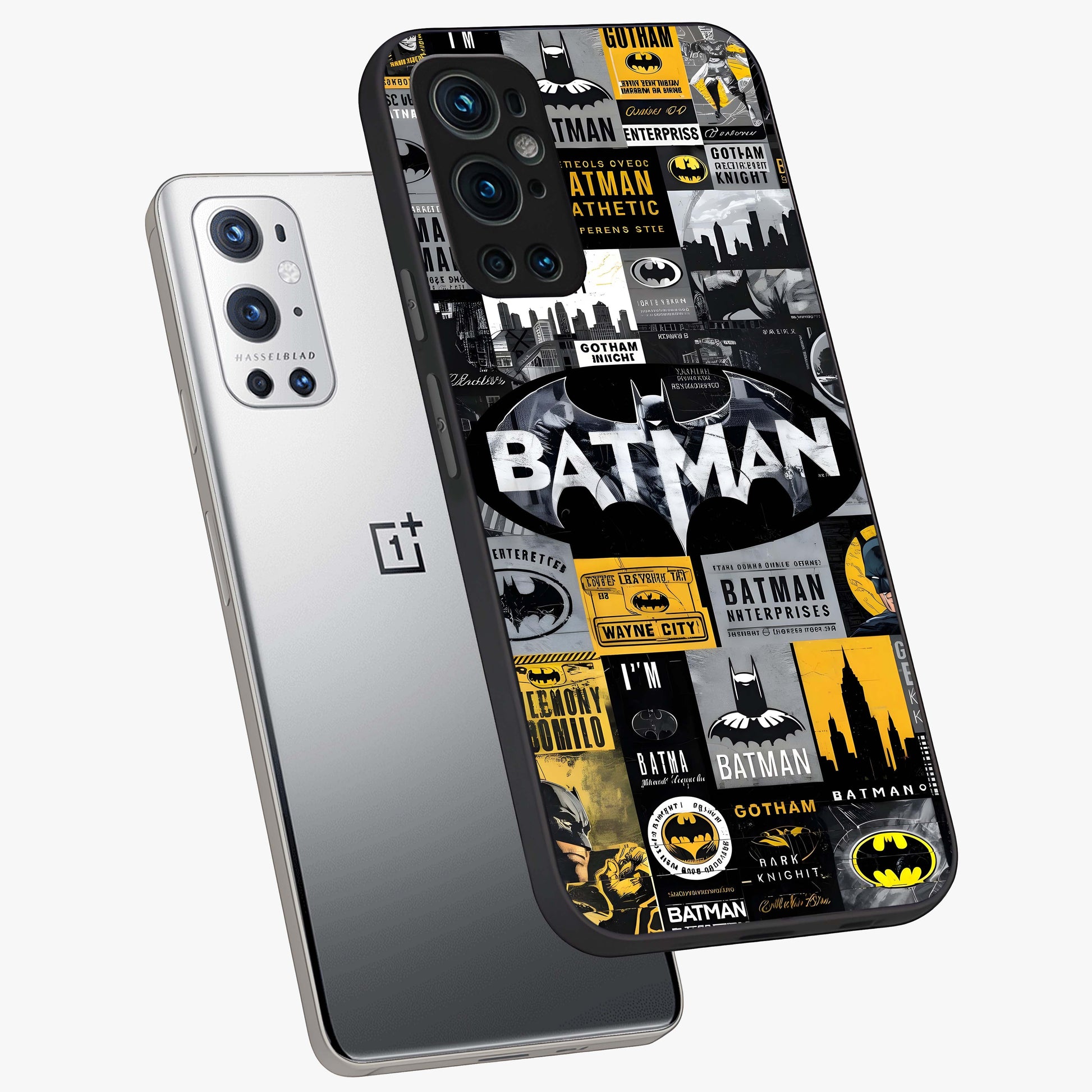 Knight Gotham Rise Glass Case displayed in angled mockup highlighting powerful knight silhouette design with dramatic aesthetic.