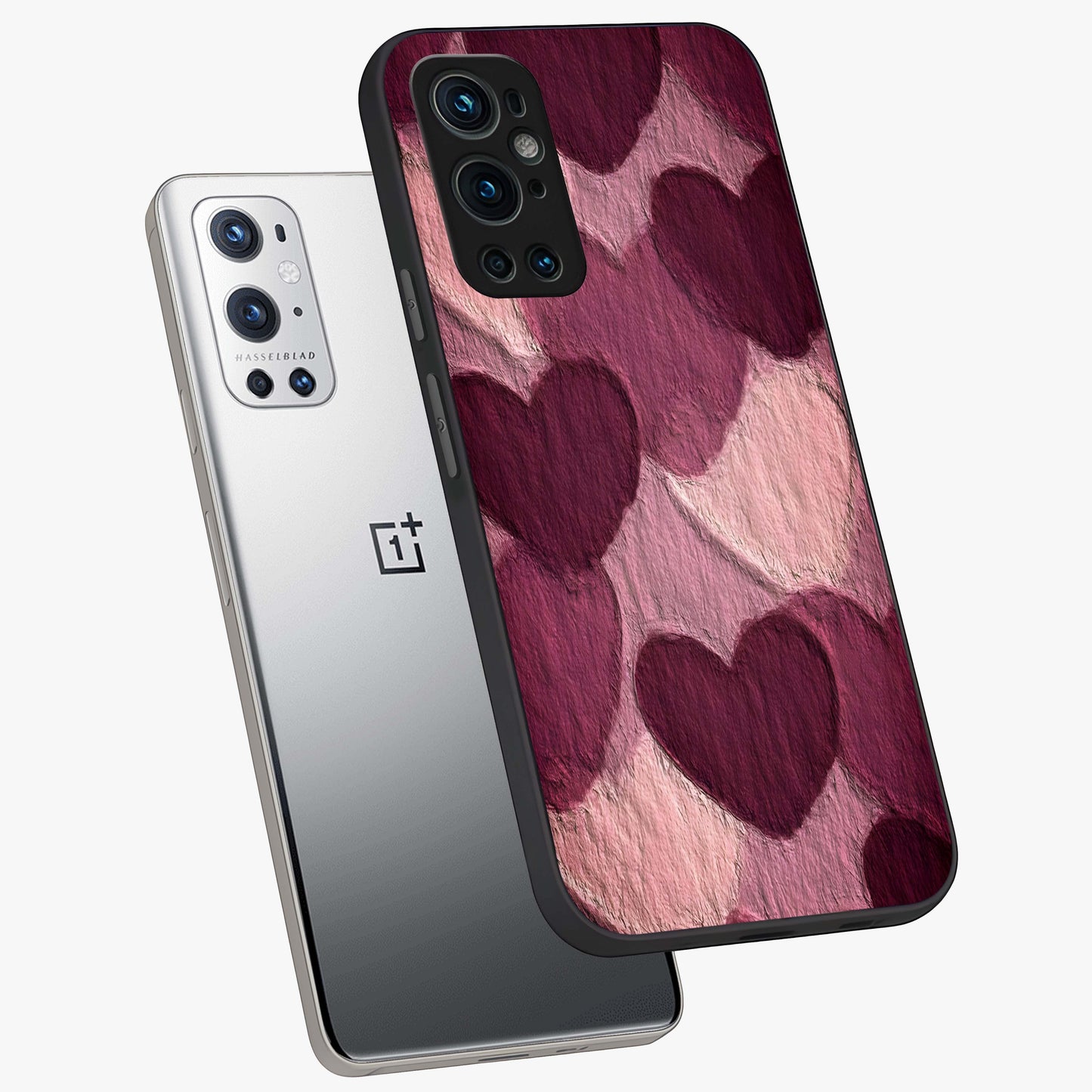 Layered Paper Hearts Glass Case displayed in angled mockup highlighting creative paper craft heart design with romantic aesthetic.