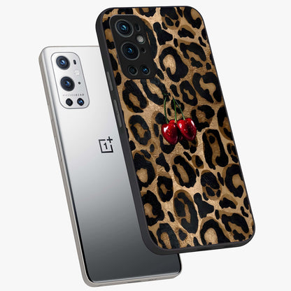 Leopard Wild Cherry Glass Case displayed in angled mockup highlighting bold animal print design with playful cherry aesthetic.