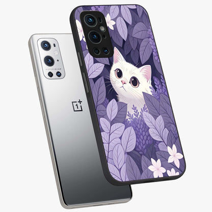 Lilac Hide Peek Cat Glass Case displayed in angled mockup highlighting playful feline illustration with lilac aesthetic design.