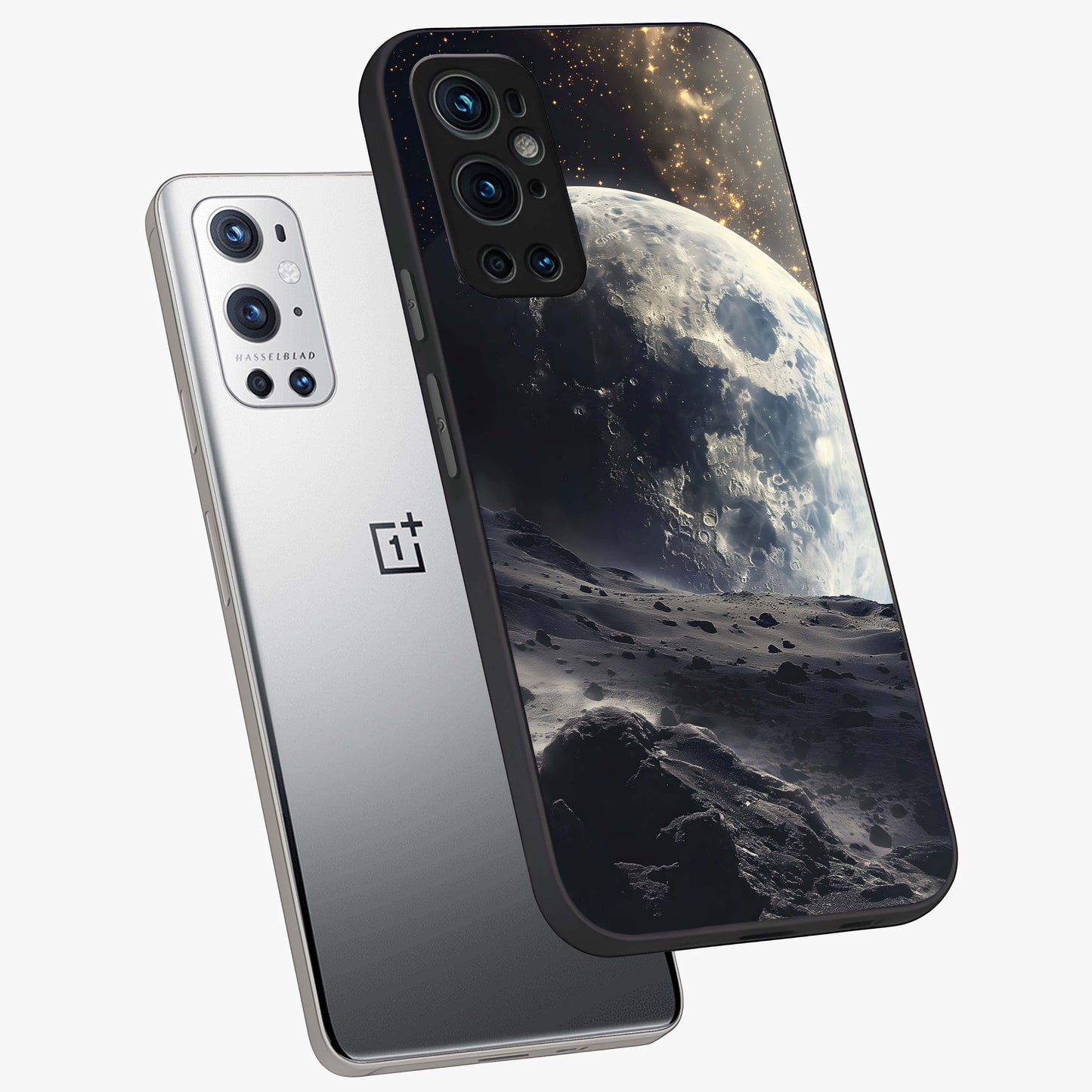 Lunar Horizon Glow Glass Case displayed in angled mockup highlighting celestial moon design with dreamy night aesthetic.