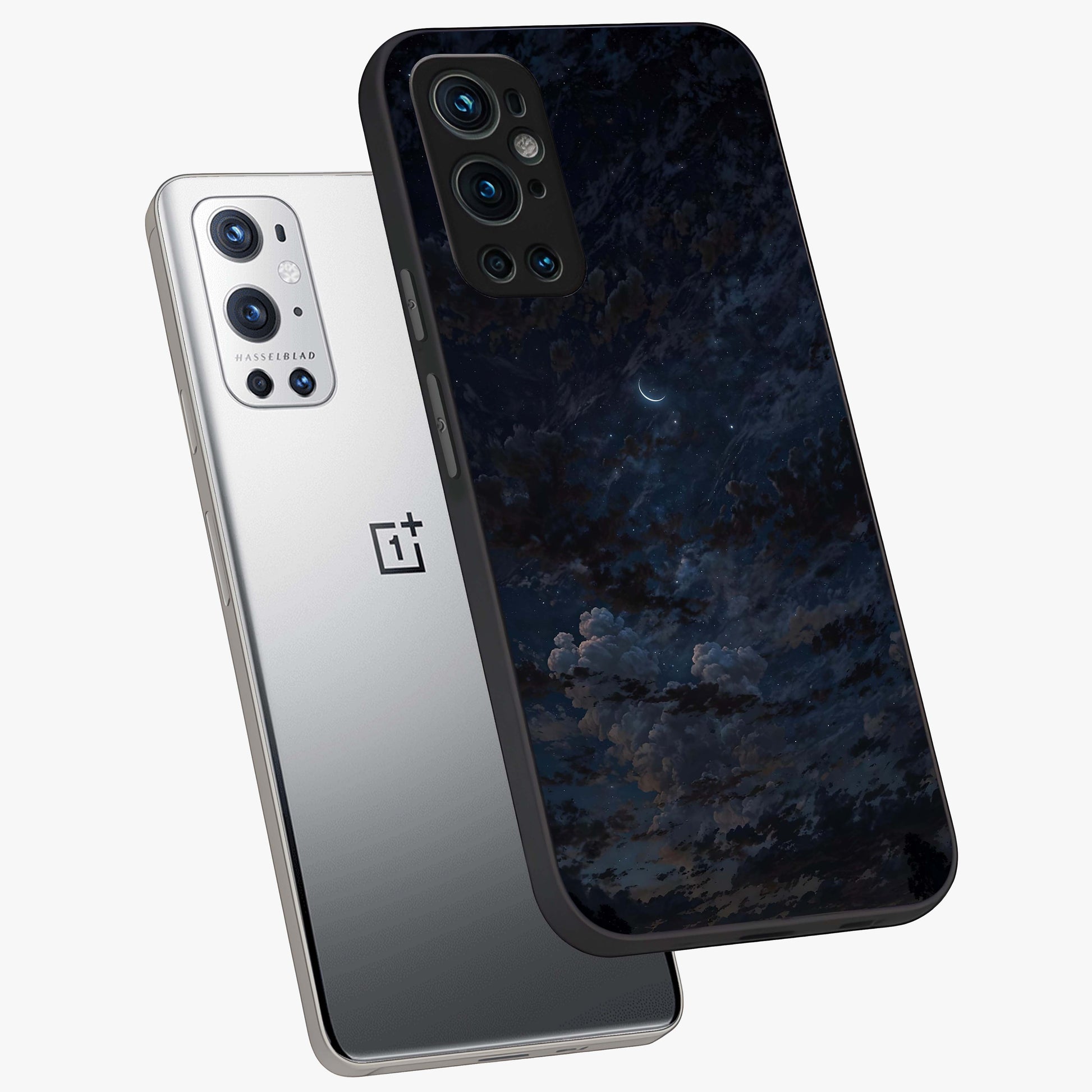 Lunar Veil Silence Glass Case displayed in angled mockup highlighting soft lunar design with peaceful celestial aesthetic.