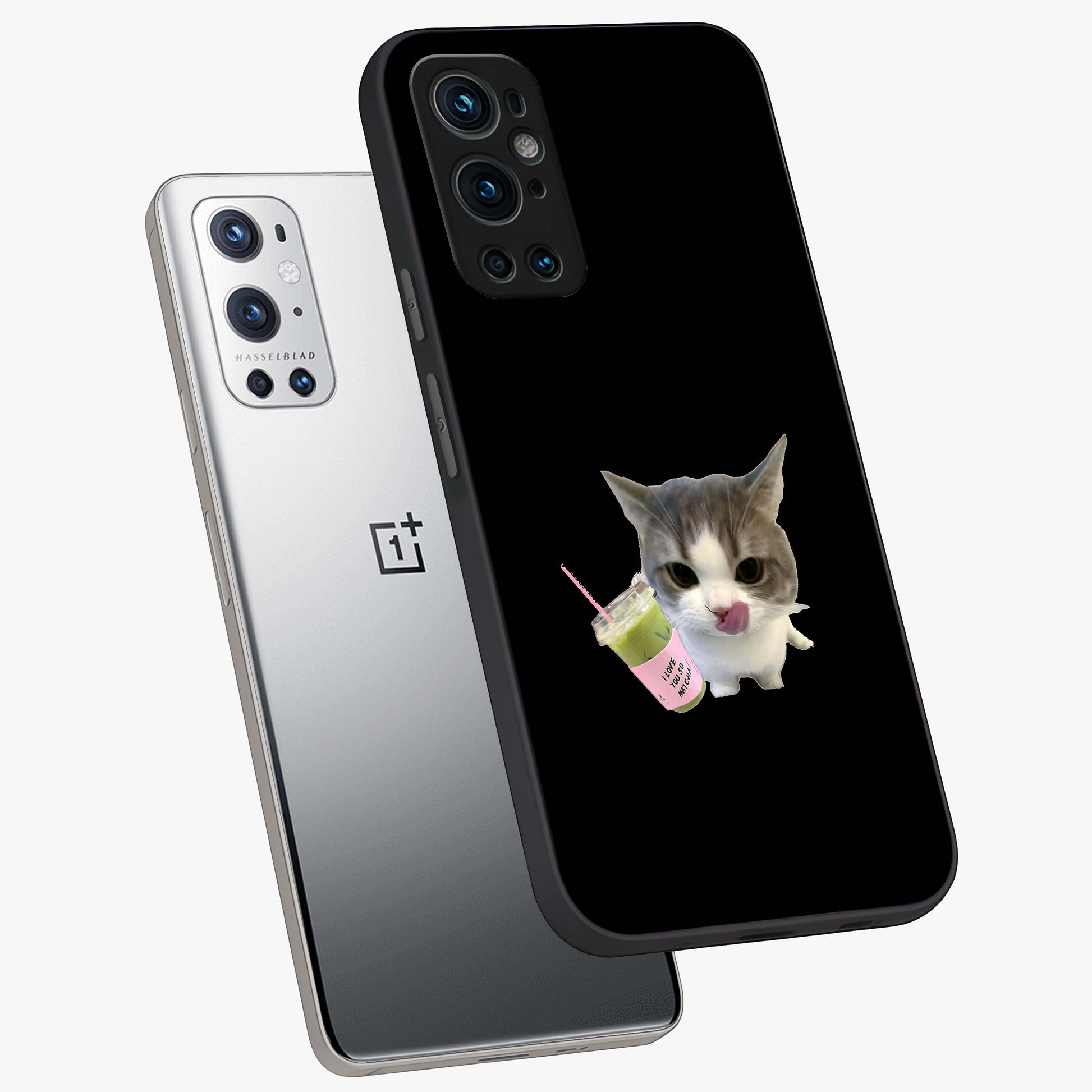 Matcha Cat Style Glass Case displayed in angled mockup highlighting playful feline design with pastel matcha aesthetic.