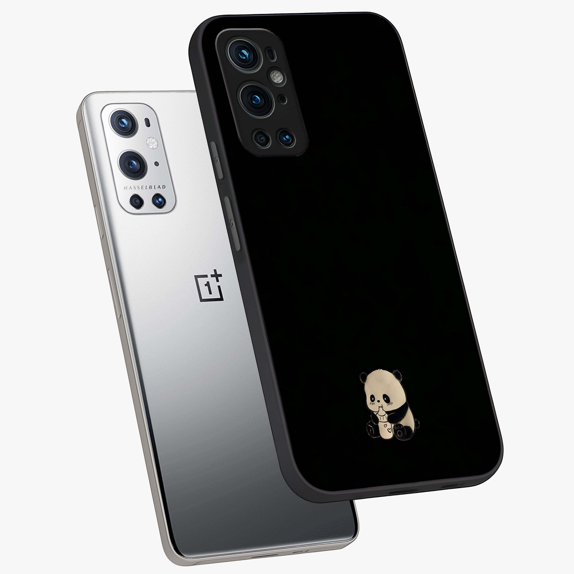 Midnight Panda Love Glass Case displayed in angled mockup highlighting adorable panda illustration with midnight aesthetic.