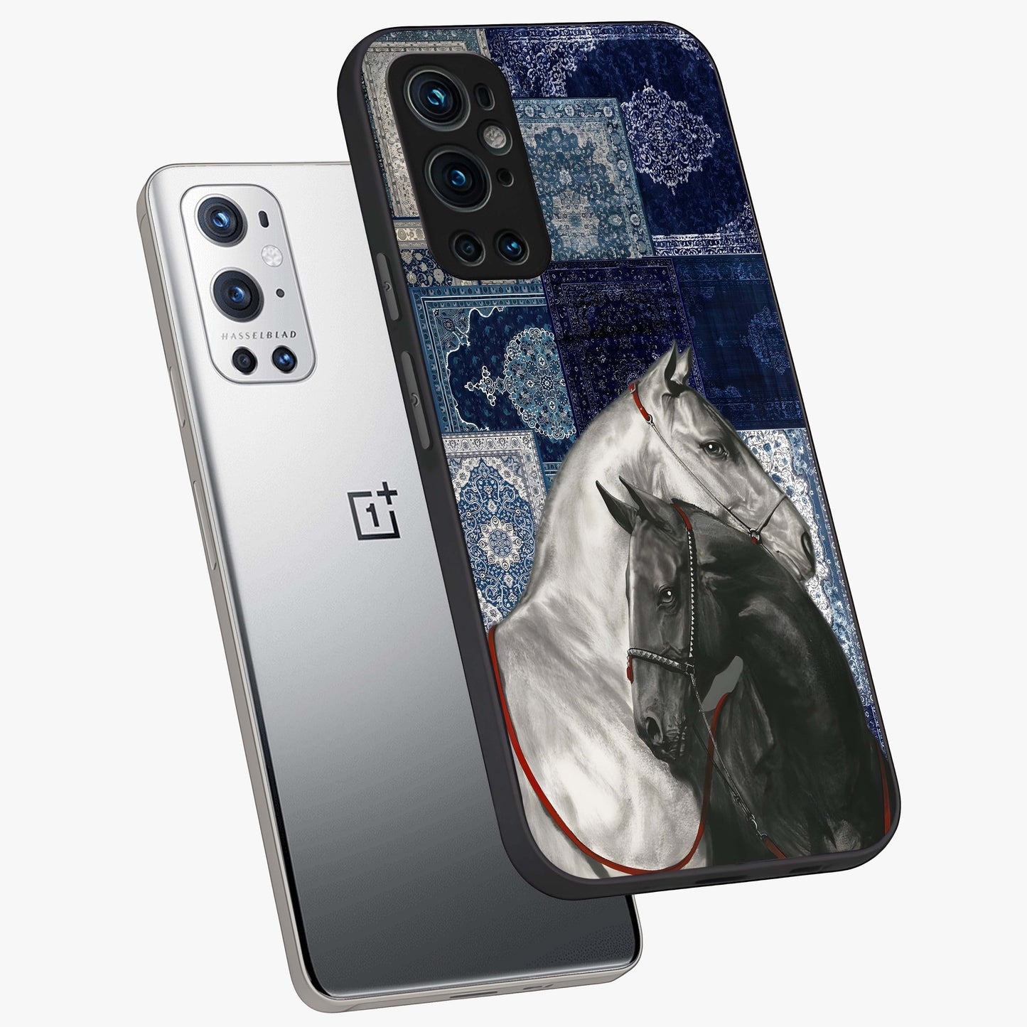 Midnight Stallion Blues Glass Case displayed in angled mockup highlighting powerful stallion illustration with deep midnight tones.