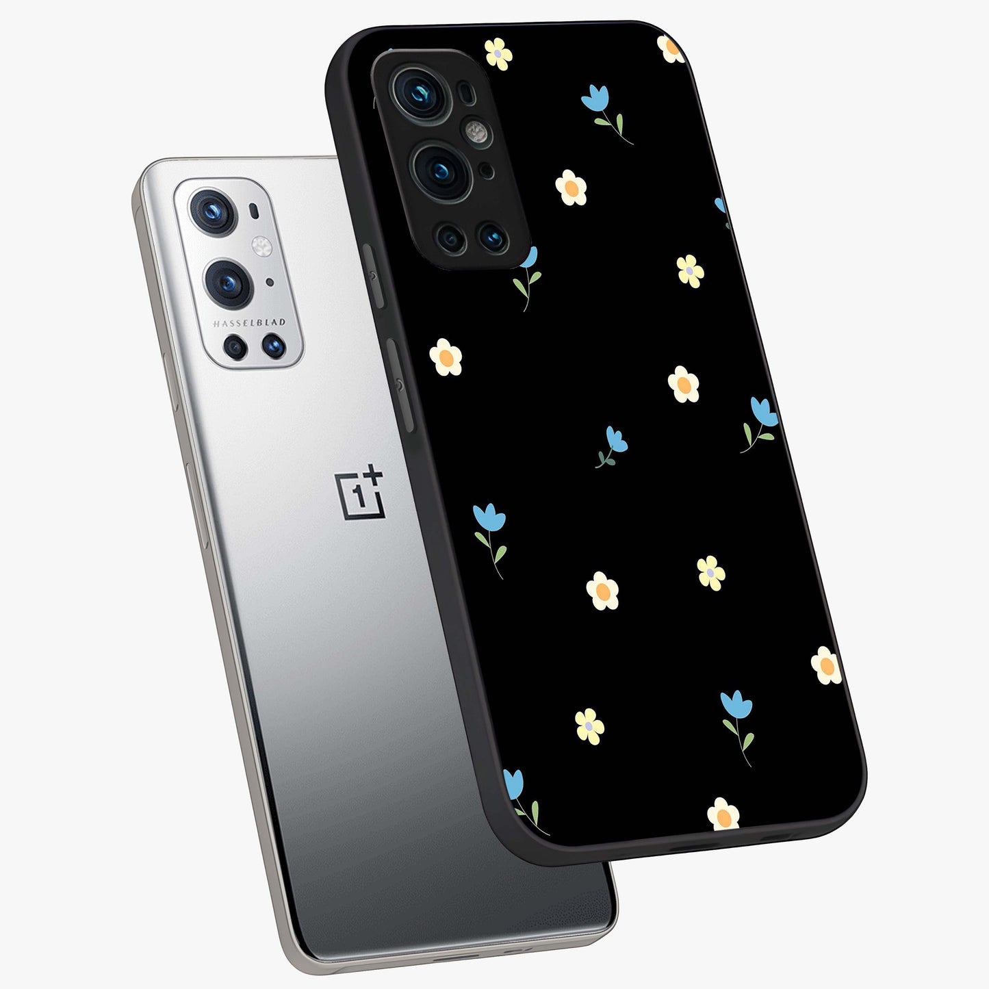 Minimal Petal Whispers Glass Case displayed in angled mockup highlighting delicate petal design with clean minimal aesthetic.