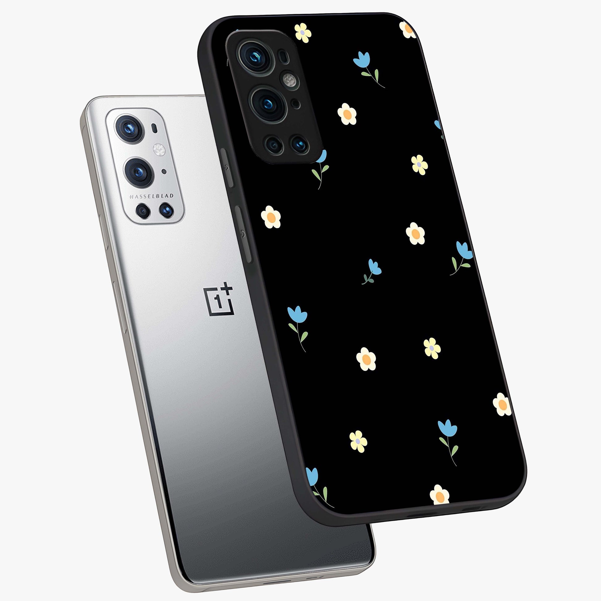 Minimal Petal Whispers Glass Case displayed in angled mockup highlighting delicate petal design with clean minimal aesthetic.