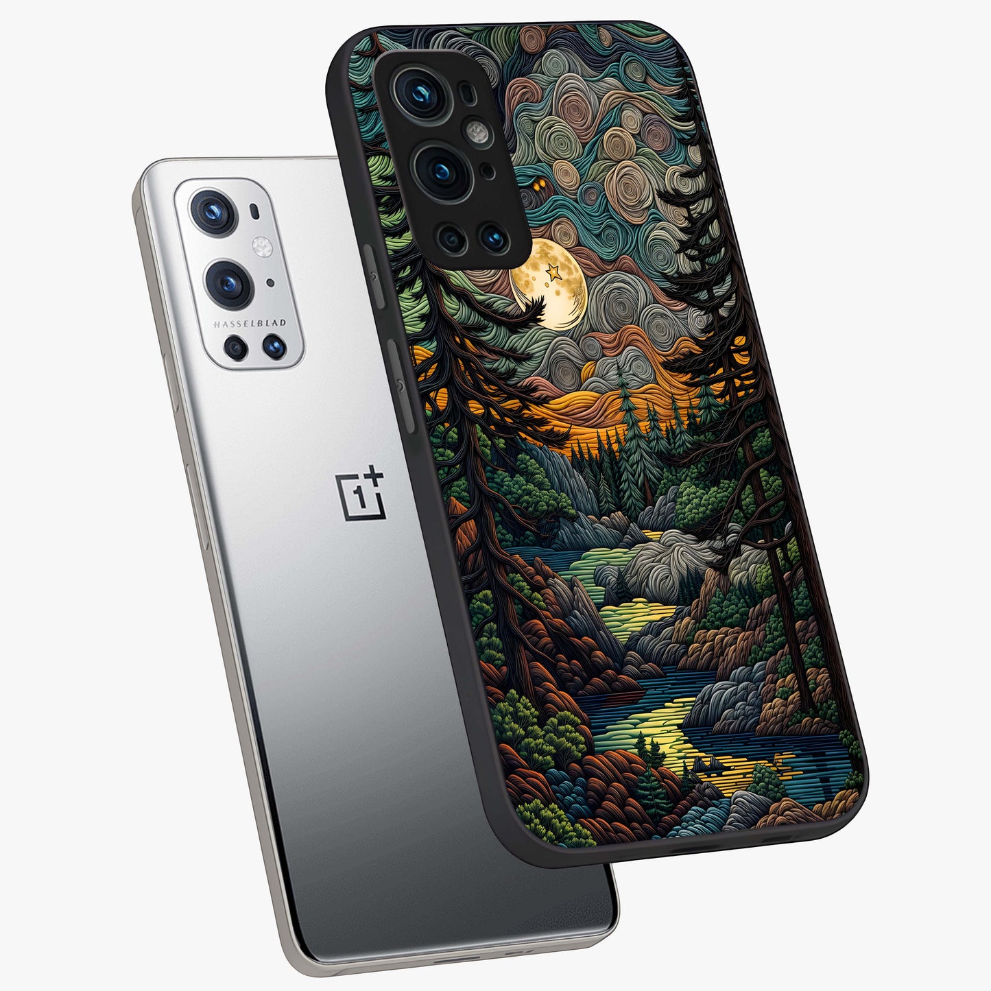 Moonlight Forest Dream Glass Case displayed in angled mockup highlighting dreamy forest design with glowing moon aesthetic.