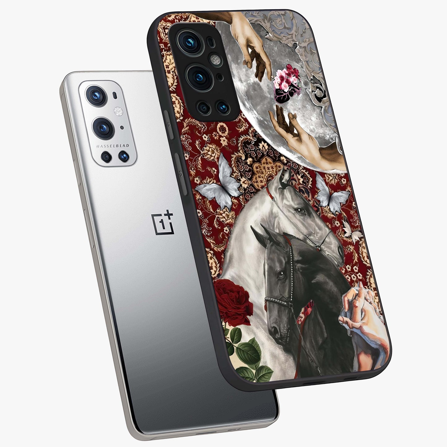 Moonlit Royal Stallion Glass Case displayed in angled mockup highlighting powerful stallion illustration with royal night aesthetic.