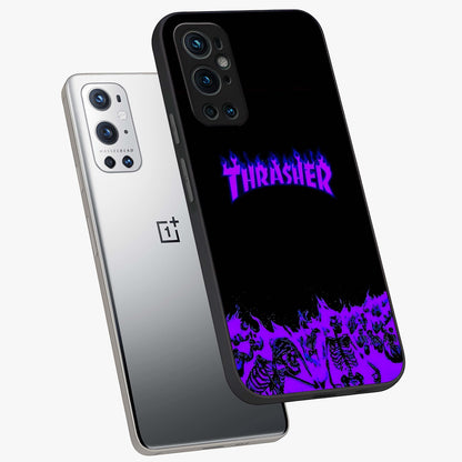 Neon Flame Riot Glass Case displayed in angled mockup highlighting glowing flame design with vibrant neon aesthetic.