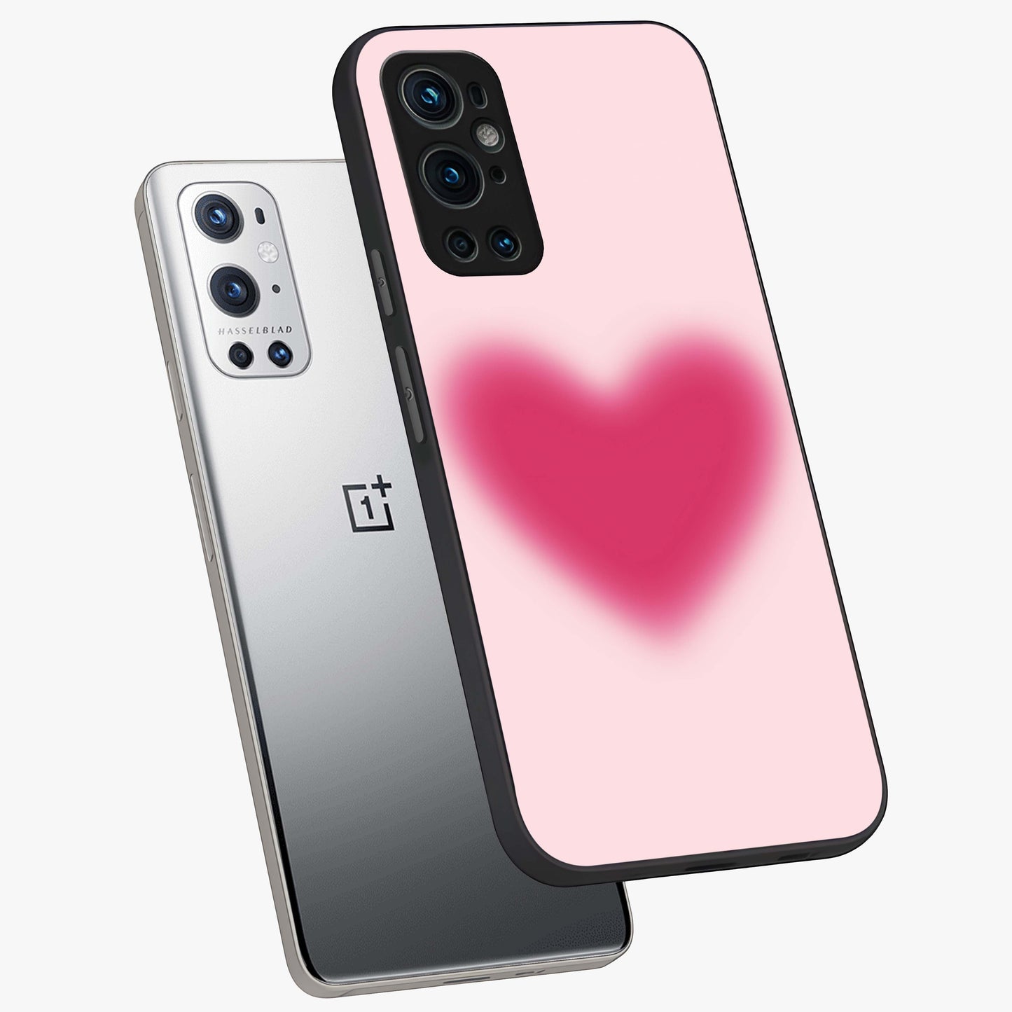 Pink Aura Heart Glass Case displayed in angled mockup highlighting vibrant pink heart design with dreamy aura aesthetic.