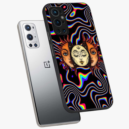 Psychedelic Sun Glass Case displayed in angled mockup highlighting vibrant abstract sun design with artistic aesthetic style.