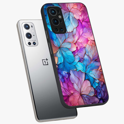 Radiant Floral Whirl Glass Case displayed in angled mockup highlighting vibrant flower pattern with dynamic artistic aesthetic.