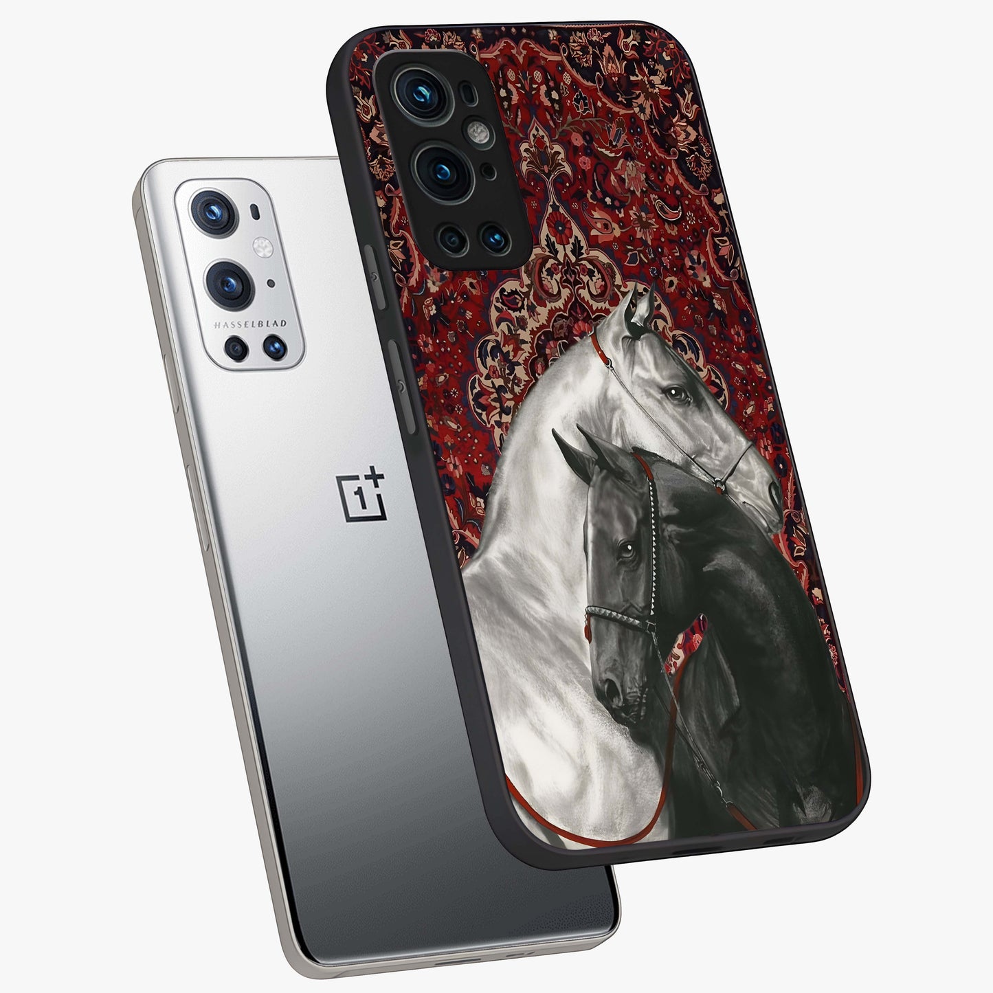 Regal Stallion Tapestry Glass Case displayed in angled mockup highlighting royal stallion design with decorative heritage aesthetic.