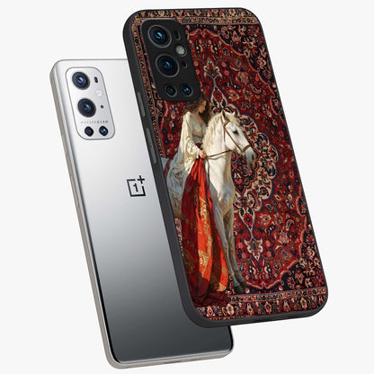 Royal Rider Tapestry Glass Case displayed in angled mockup highlighting traditional tapestry design with royal heritage aesthetic.