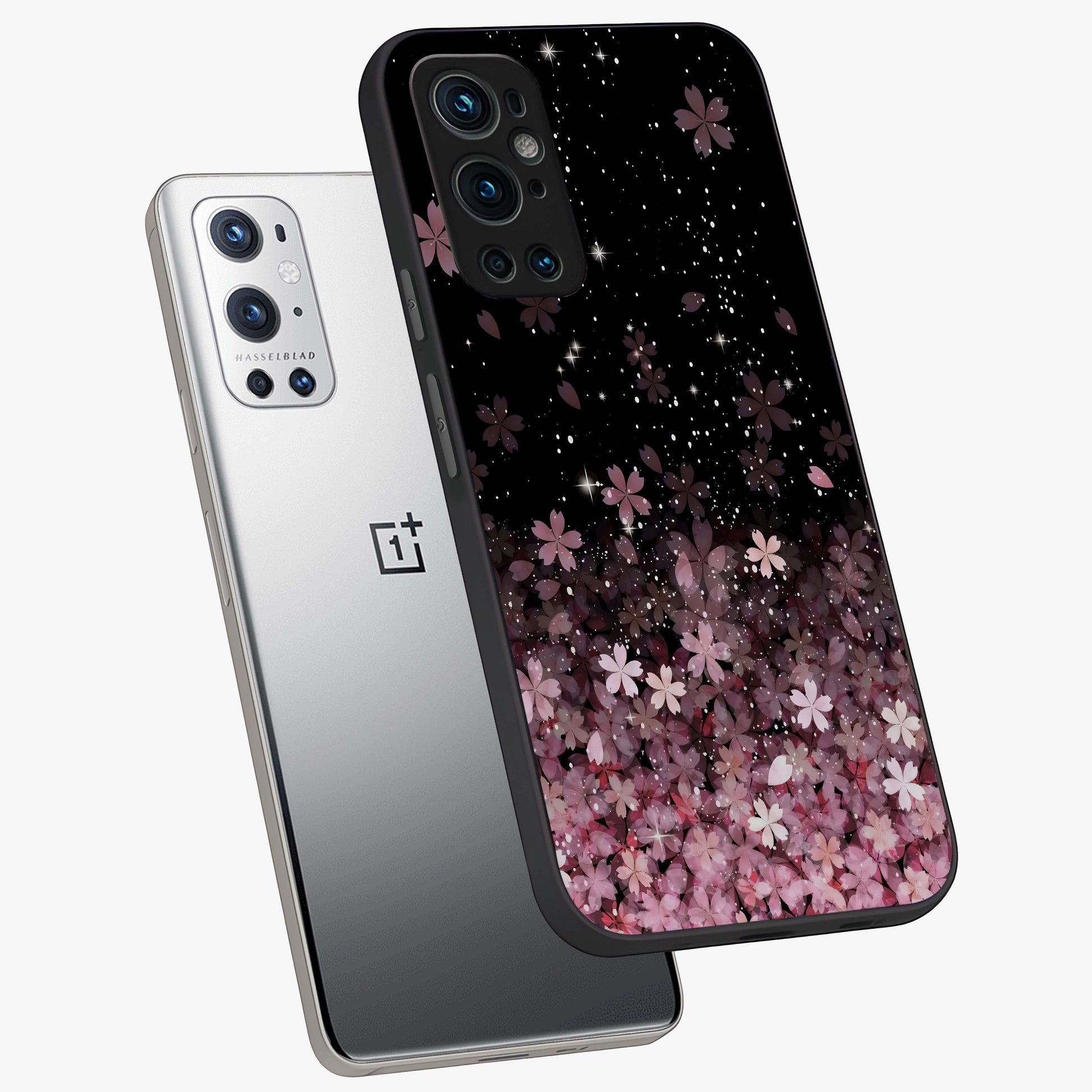 Small Starry Flowers Glass Case displayed in angled mockup highlighting tiny flower pattern with celestial aesthetic style.