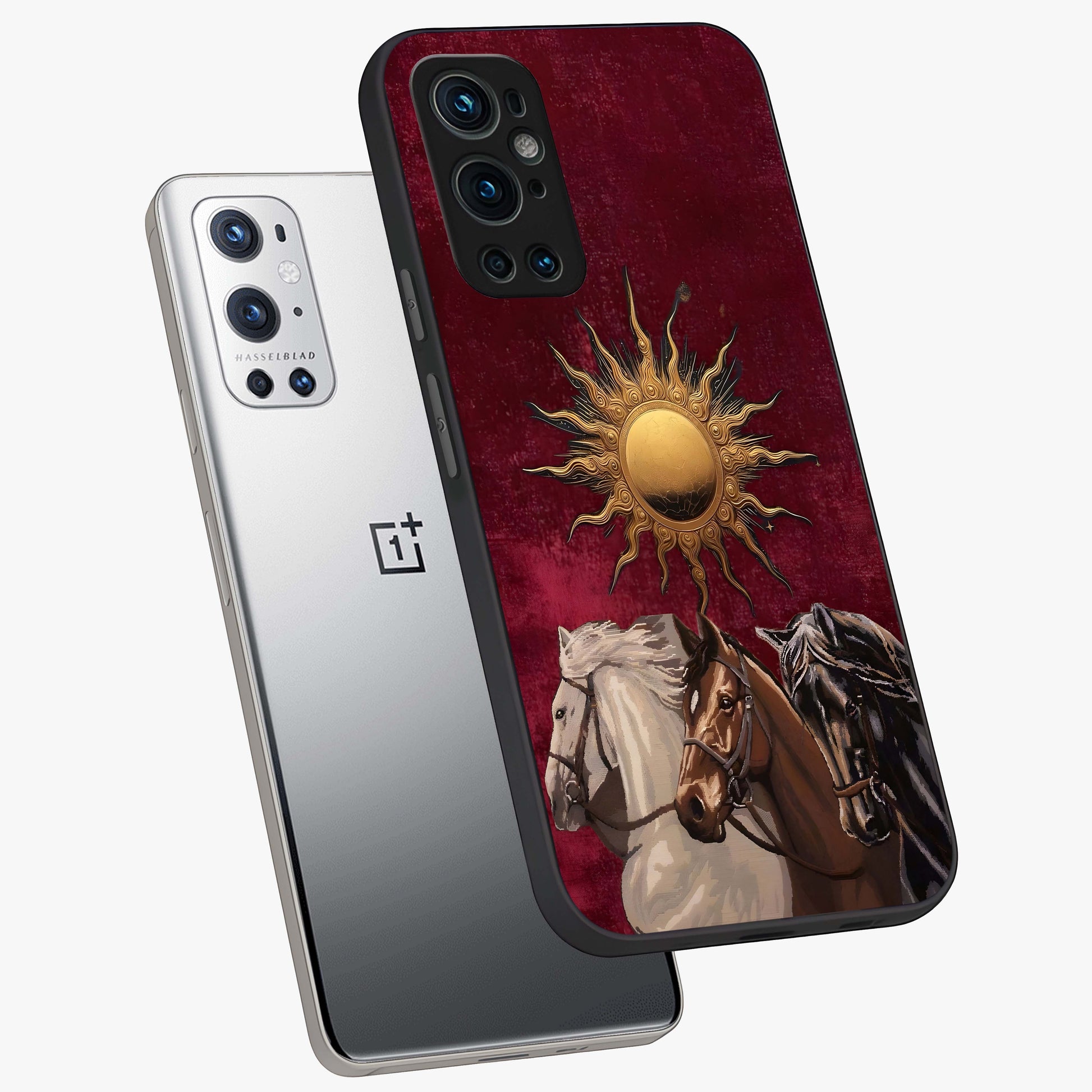Solar Riders Glass Case displayed in angled mockup highlighting powerful rider illustration with radiant solar aesthetic.