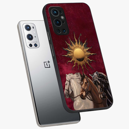 Solar Riders Glass Case displayed in angled mockup highlighting powerful rider illustration with radiant solar aesthetic.