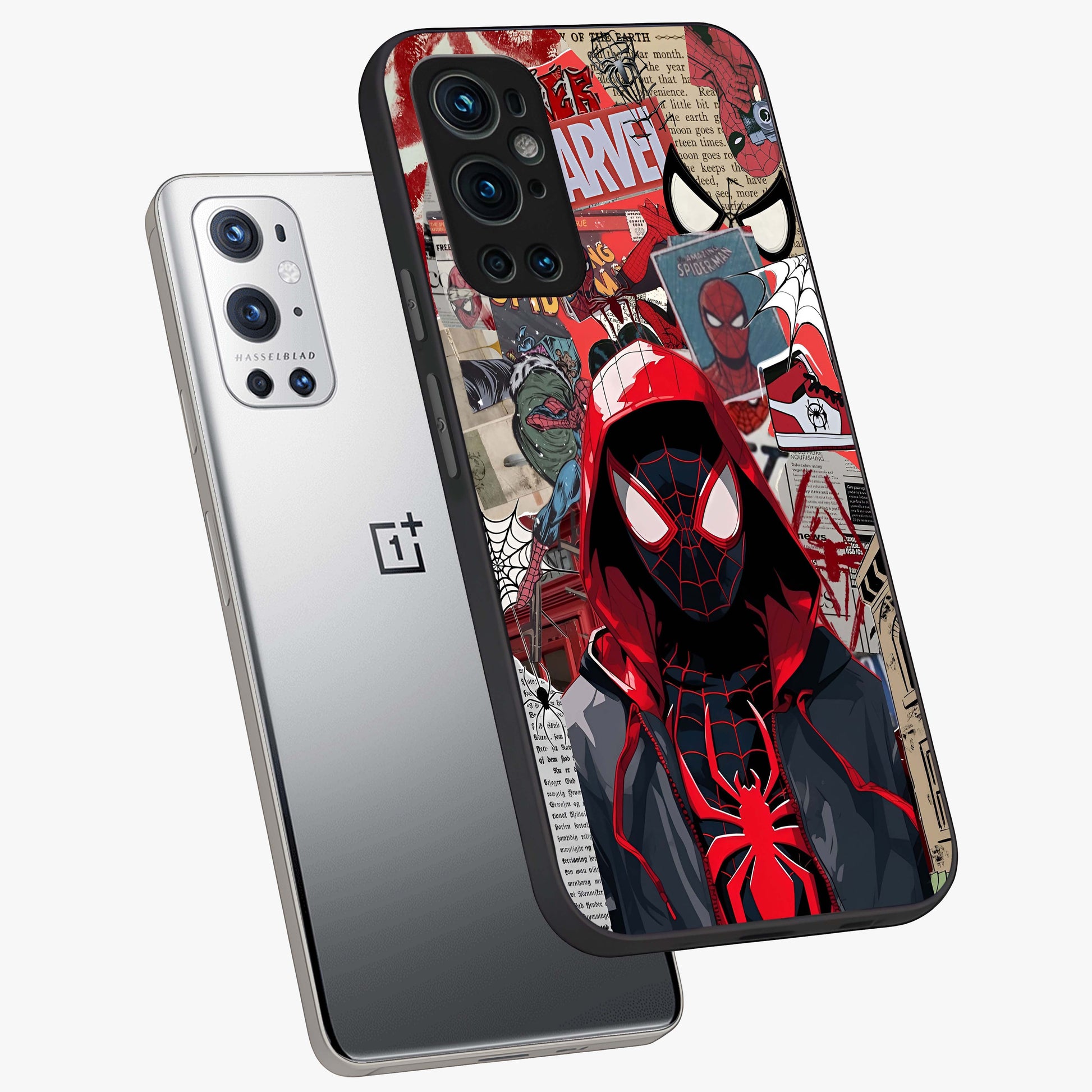 Spider Collage Street Glass Case displayed in angled mockup highlighting dynamic street style collage design with comic aesthetic.