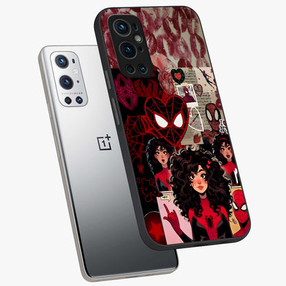 Spider Love Story Glass Case displayed in angled mockup highlighting expressive comic inspired design with playful aesthetic.