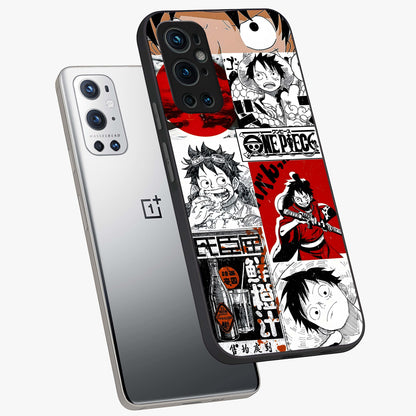 Strawhat Chaos Panels Glass Case displayed in angled mockup highlighting vibrant anime collage design with action aesthetic.