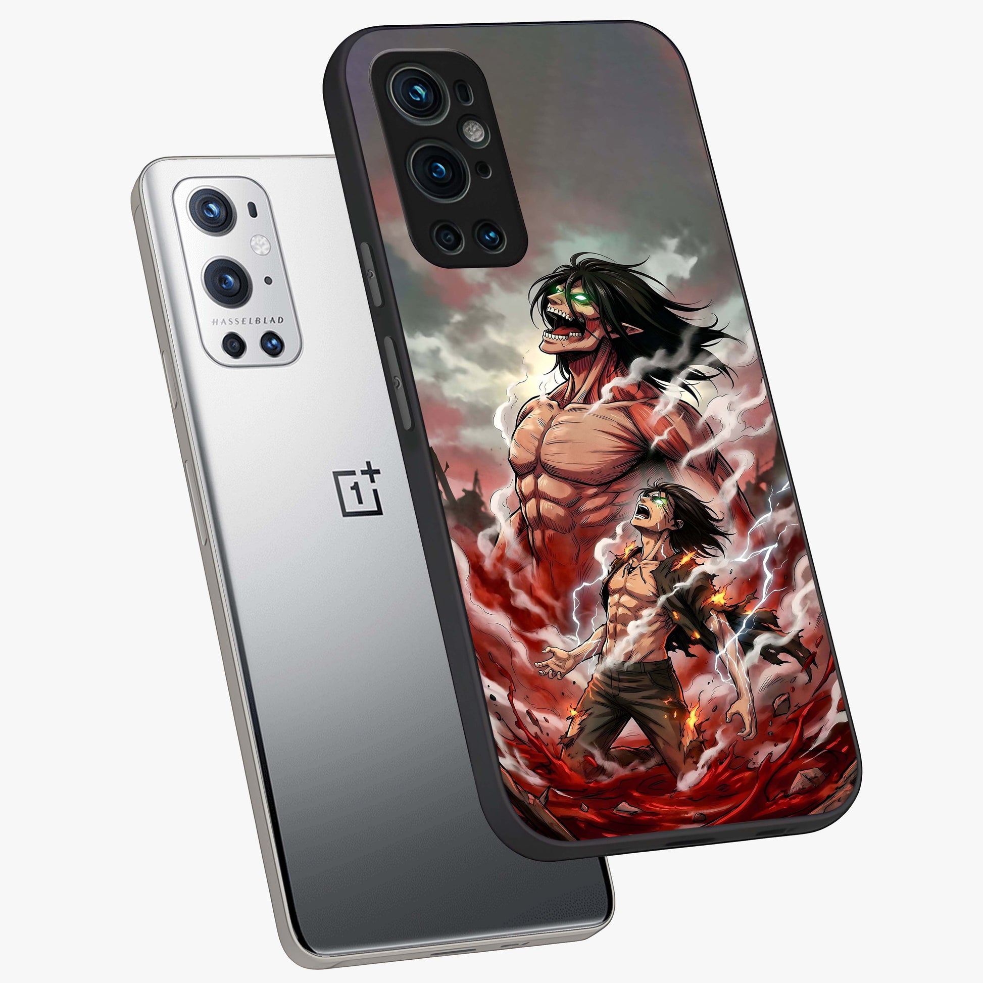 Titan Awakening Fury Glass Case displayed in angled mockup highlighting dramatic giant warrior design with bold anime aesthetic.
