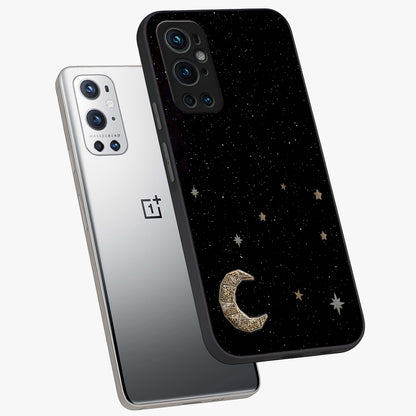 Twinkle Star With Half Moon Glass Case displayed in angled mockup highlighting celestial moon and star design with magical aesthetic.