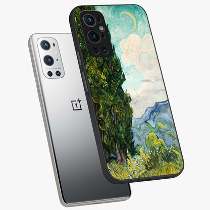 Van Gogh Vintage Art Glass Case displayed in angled mockup highlighting textured brushstroke design with classic aesthetic.