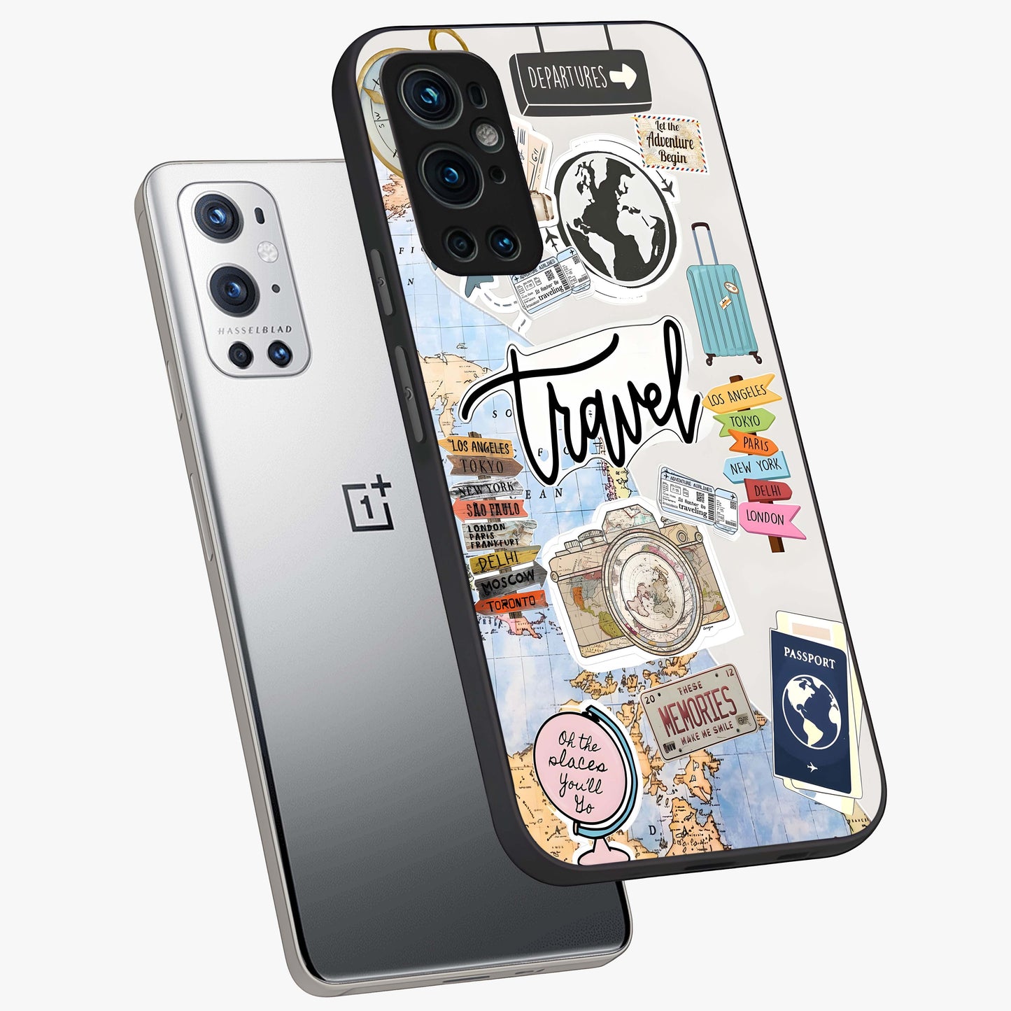 Wanderlust Journal Glass Case displayed in angled mockup highlighting adventure themed design with aesthetic travel vibe.