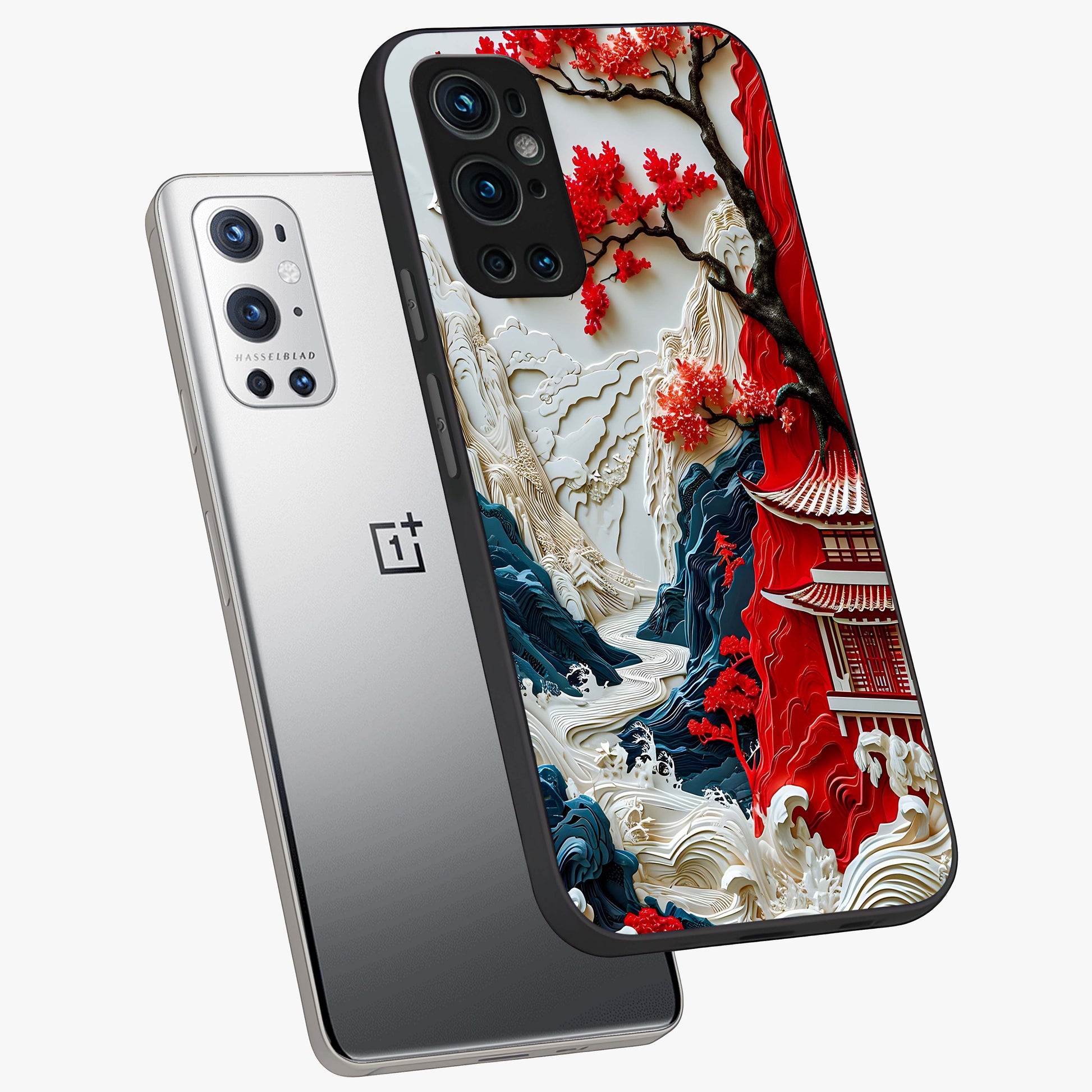 Whispers Of Sakura Waves Glass Case displayed in angled mockup highlighting flowing sakura design with soft floral aesthetic.