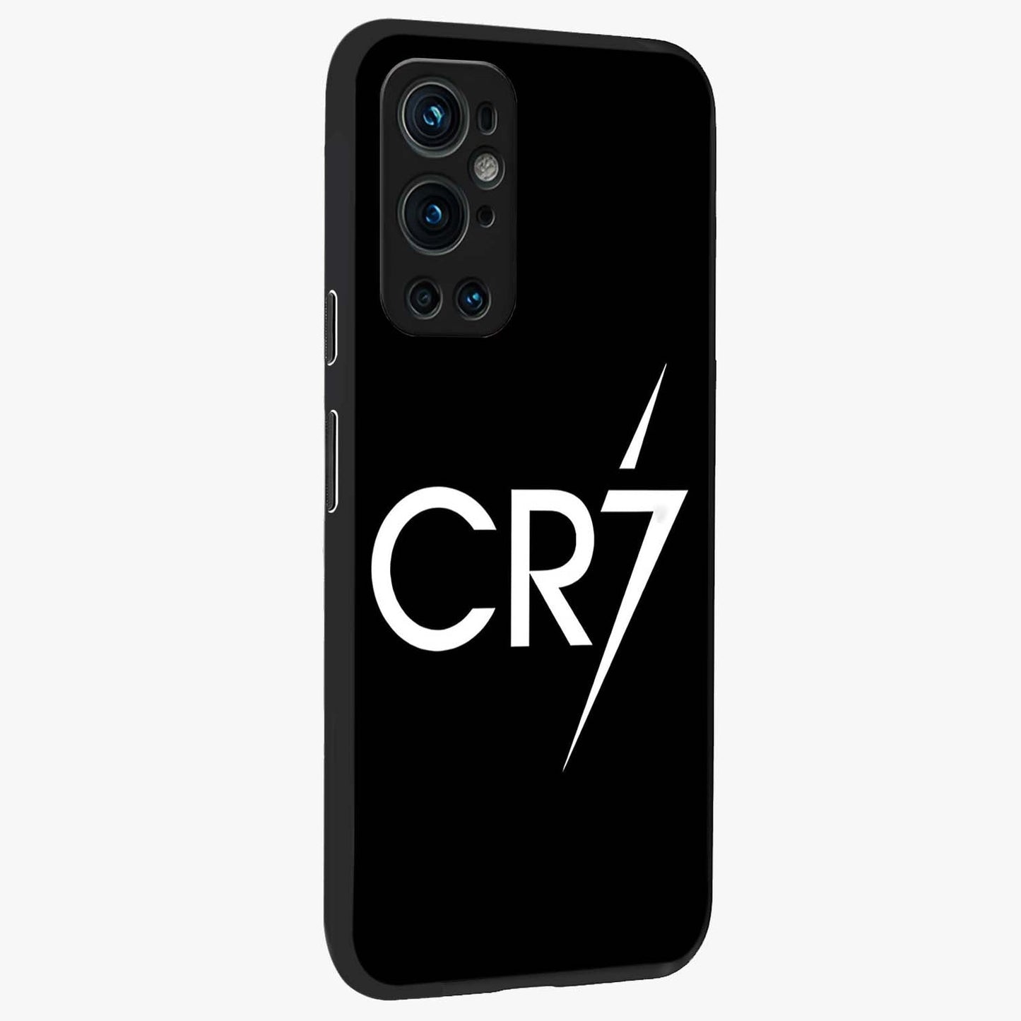 Cr7 Elite Strike Glass Case upright view showcasing energetic football inspired design with modern sports aesthetic.