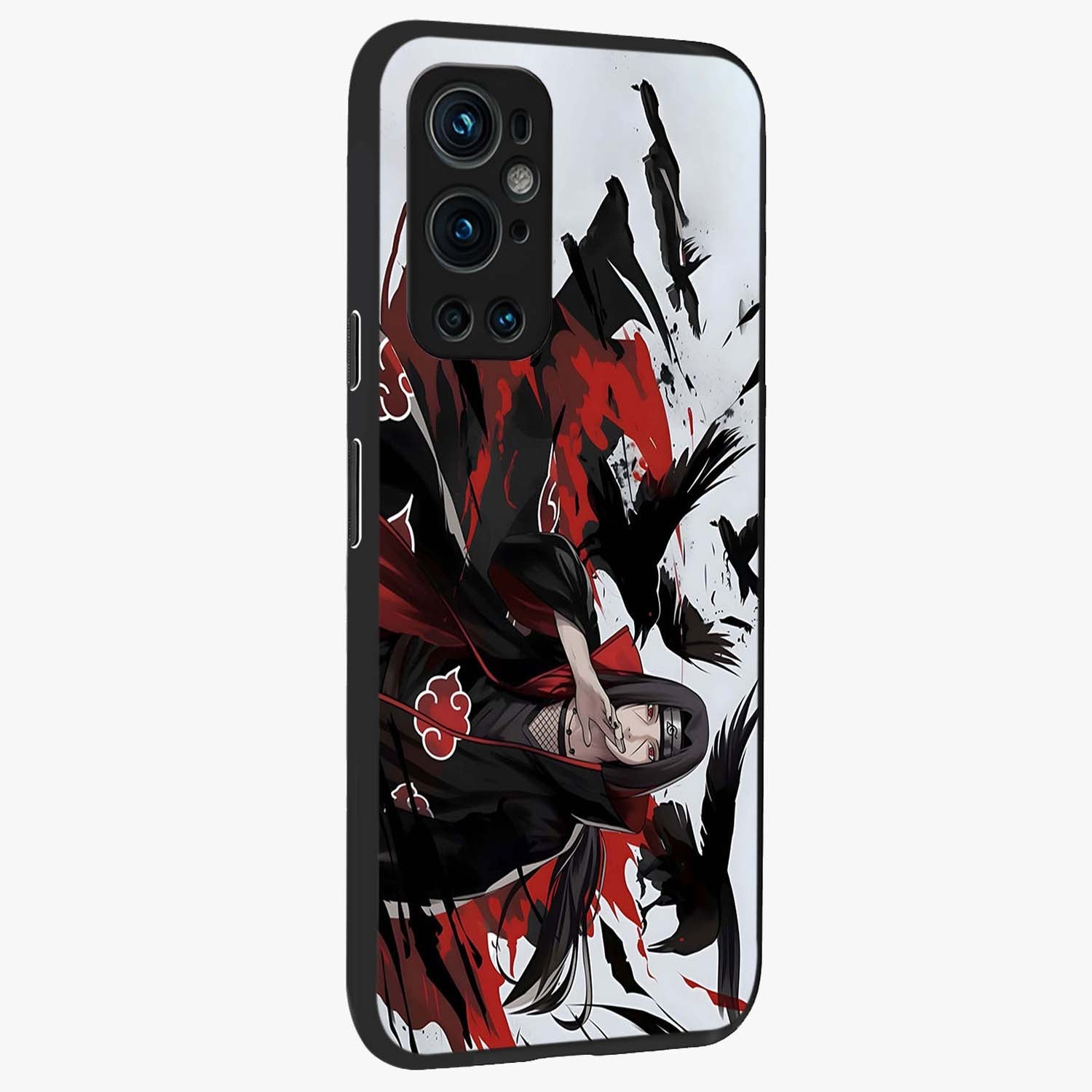 Crimson Crow Illusion Glass Case upright view showcasing striking crow illusion artwork with intense crimson theme.