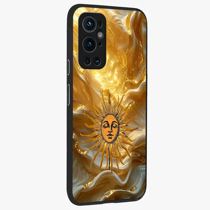 Eternal Golden Glow Glass Case upright view showcasing luminous golden artwork with luxurious visual theme.